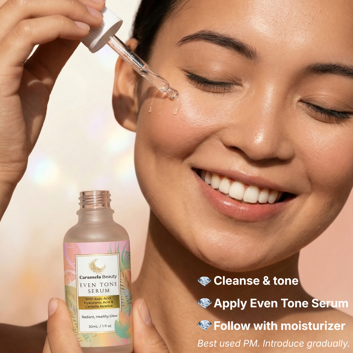 Caramela Beauty Even Tone Serum for Brightening Dark Spots & Hyperpigmentation with Kojic Acid, Hyaluronic Acid & Centella Asiatica