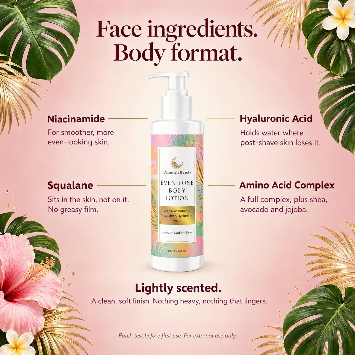 Caramela Beauty Even Tone Body Lotion with Niacinamide, Squalane & Hyaluronic Acid