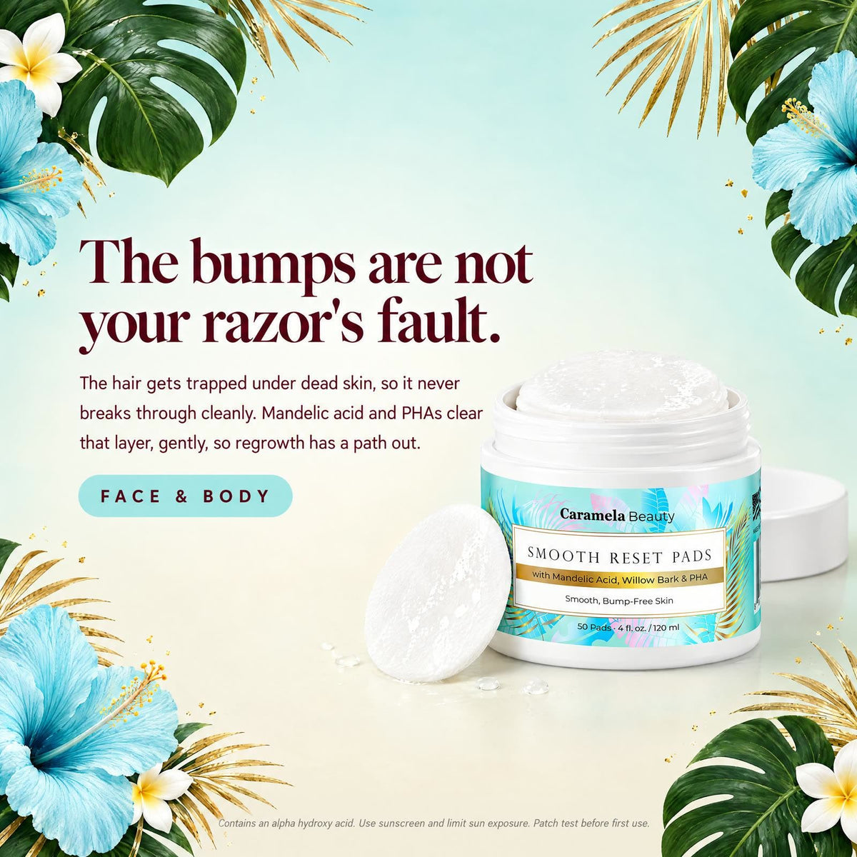 Caramela Beauty Smooth Reset Exfoliating Pads for Ingrown Hairs & Razor Bumps