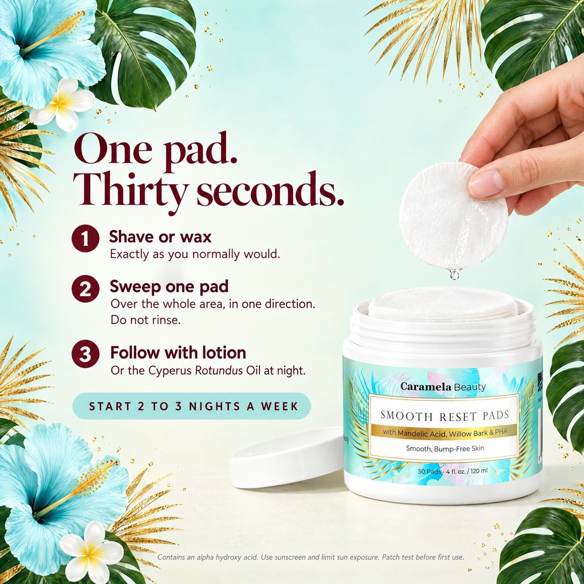 Caramela Beauty Smooth Reset Exfoliating Pads for Ingrown Hairs & Razor Bumps