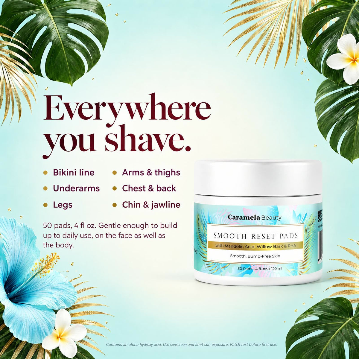 Caramela Beauty Smooth Reset Exfoliating Pads for Ingrown Hairs & Razor Bumps